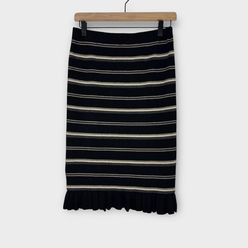 Max Studio Women’s Size Small Black Beige Striped Sweater Knit Stretch Skirt New - Picture 1 of 5
